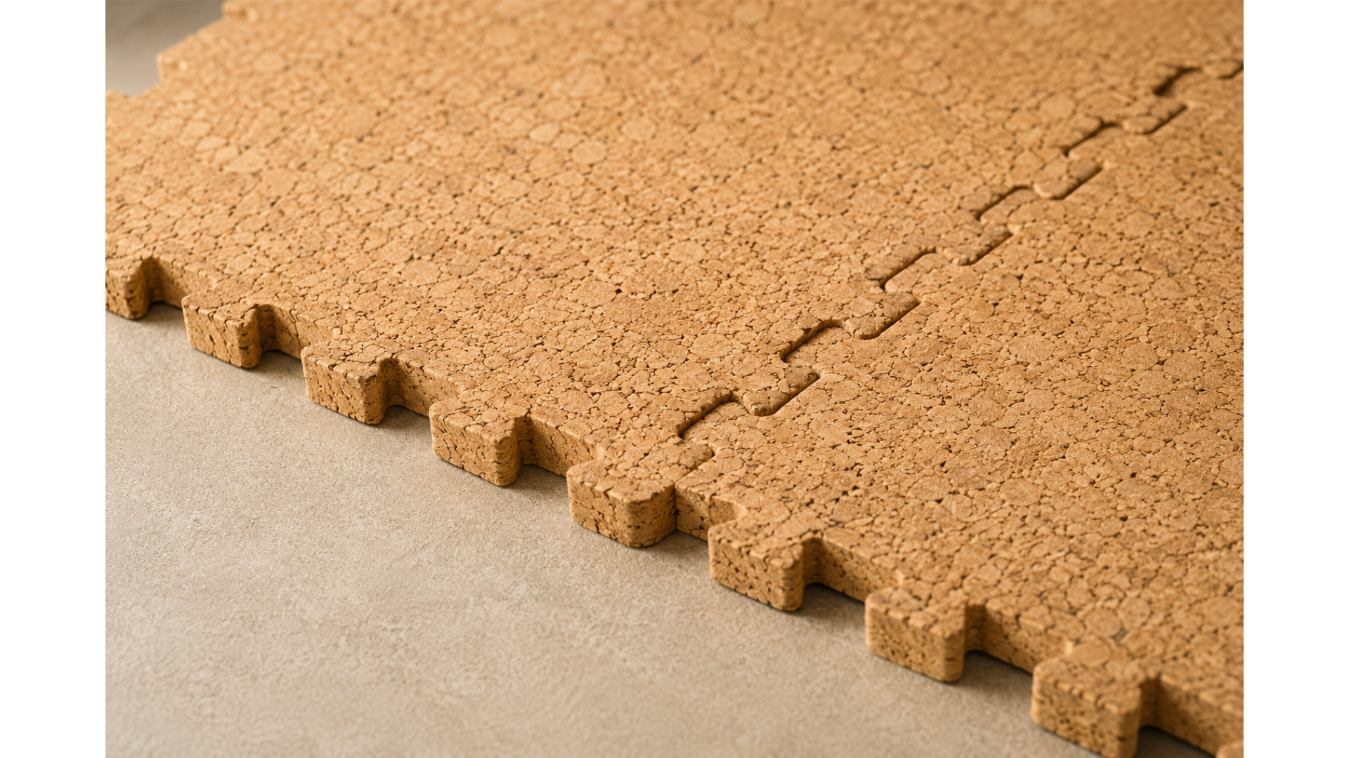 Close-up of CorkLayer cork texture and interlocking puzzle edge