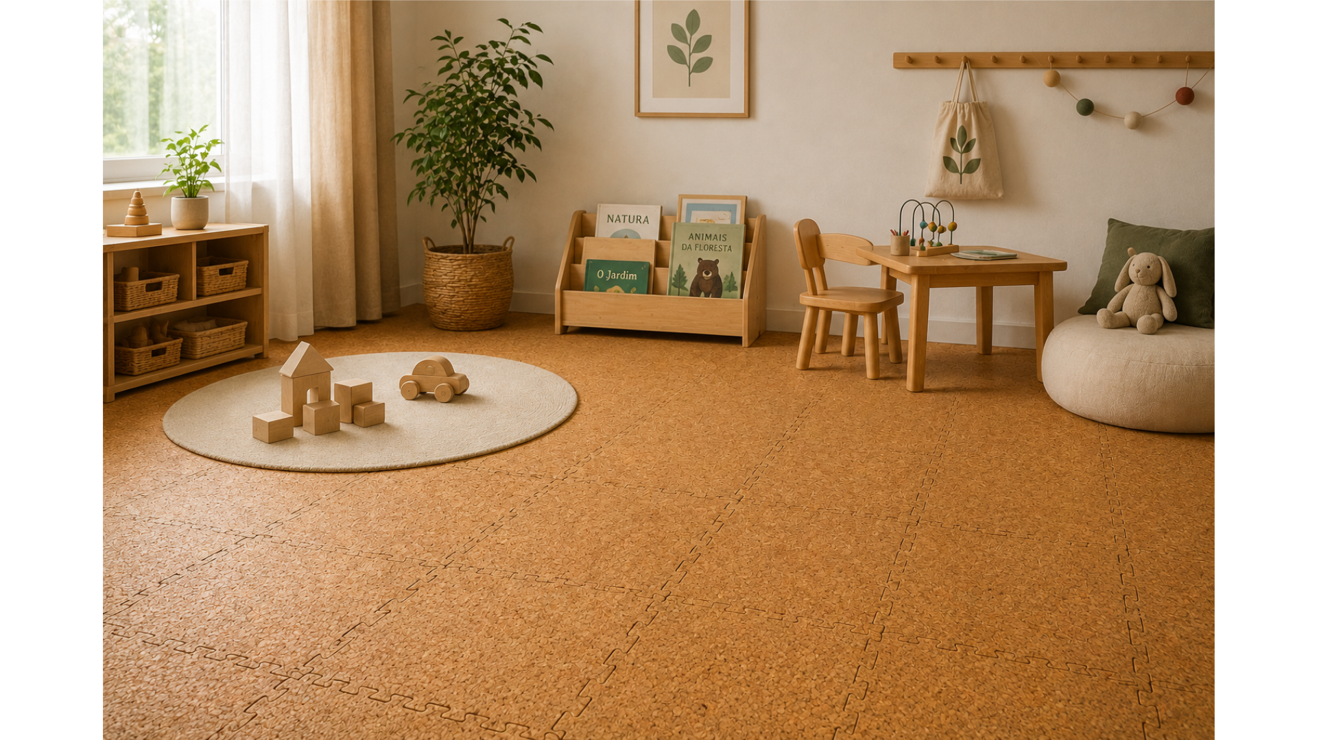 Montessori kids room with CorkLayer natural modular cork flooring