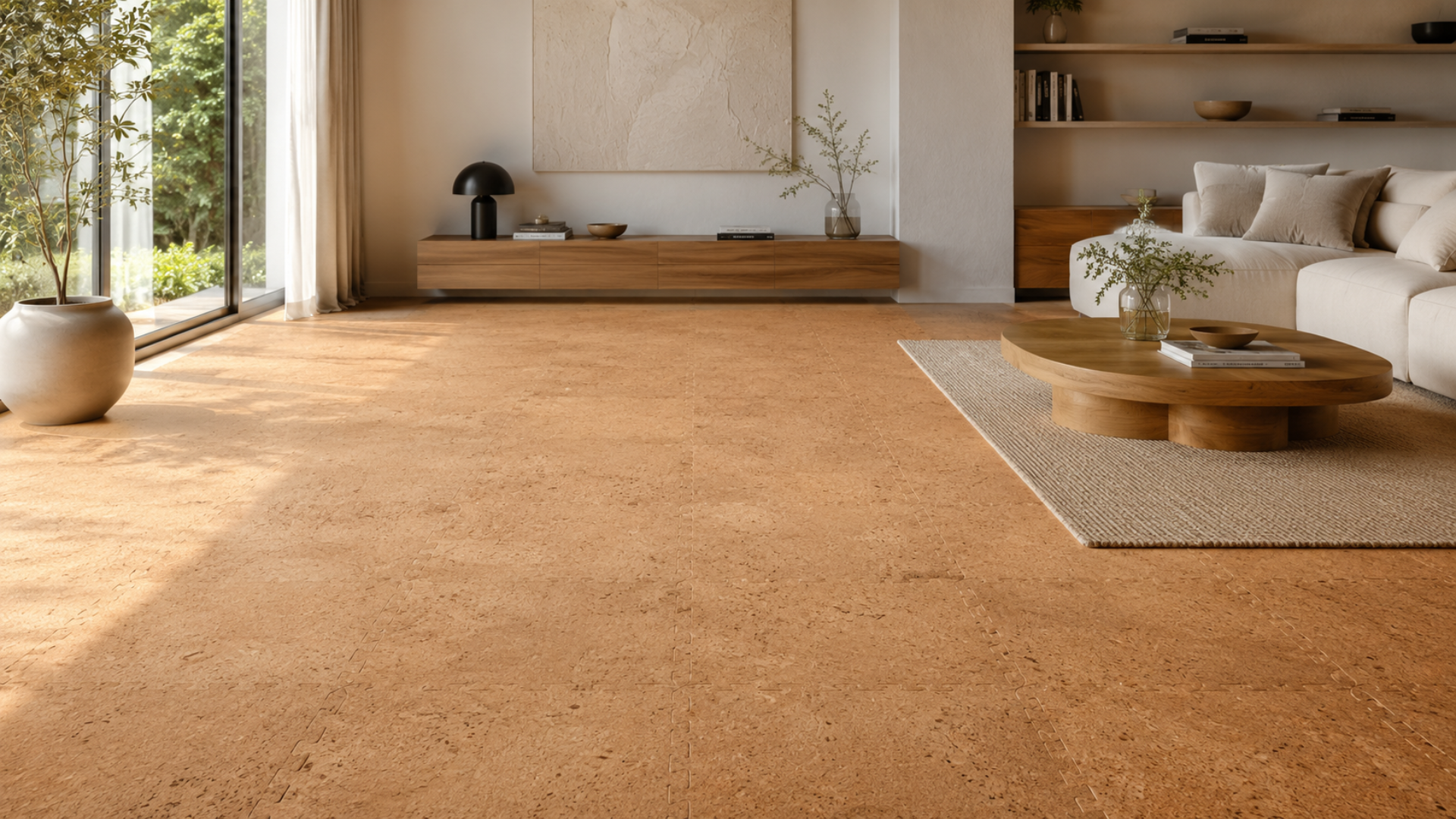 CorkLayer modular cork flooring installed in a premium European living room