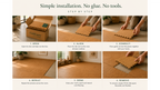 CorkLayer step-by-step installation guide showing no glue and no tools